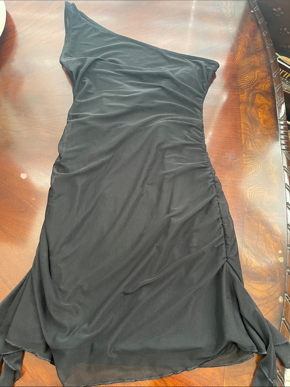 Oh Polly Black One-Shoulder Ruched Slip Dress